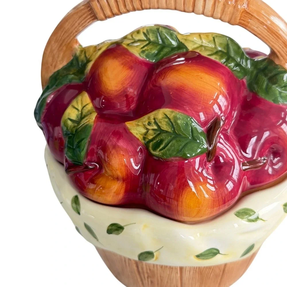 Vintage Cooks Club Apple Basket Ceramic Cookie Jar hand painted  Harvest Decor